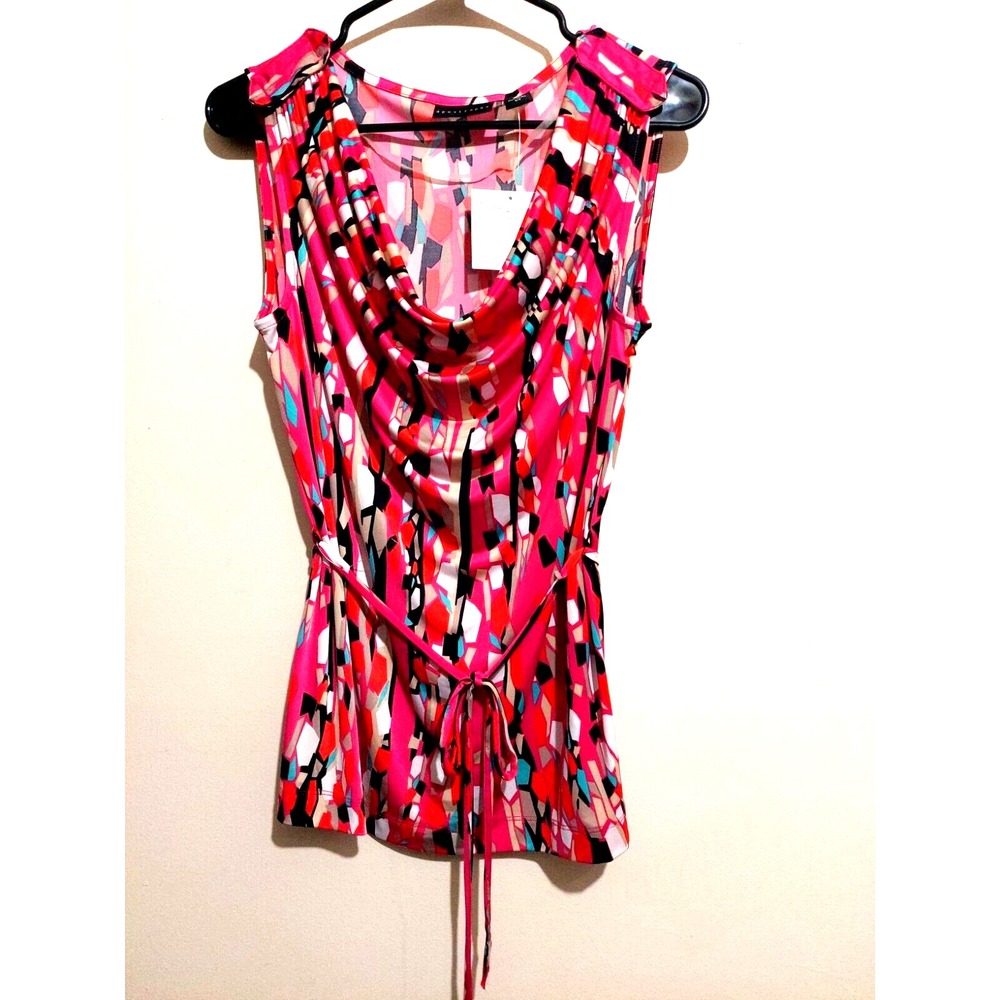 Apostrophe Womens‎ Small Sleeveless Blouse Stretch Self Tie Belt Multicolor NEW